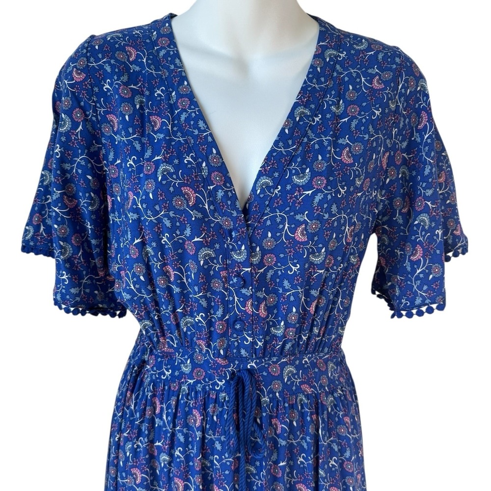 Womens Prairiecore Blue‎ Floral Midi Dress Small 4/6 Tiered Cottagecore Y2k 90s